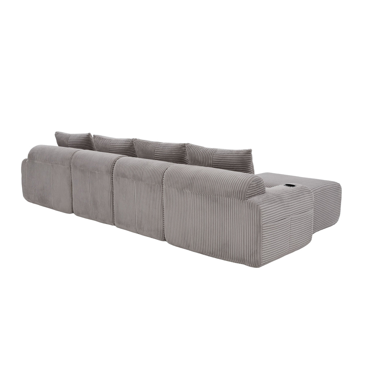 Light Grey Corduroy 4-Seater Modular Sofa with Two Ottomans — detail 16