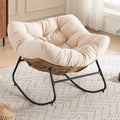 Beige Oversized Rattan Rocking Chair with Cushion — product view