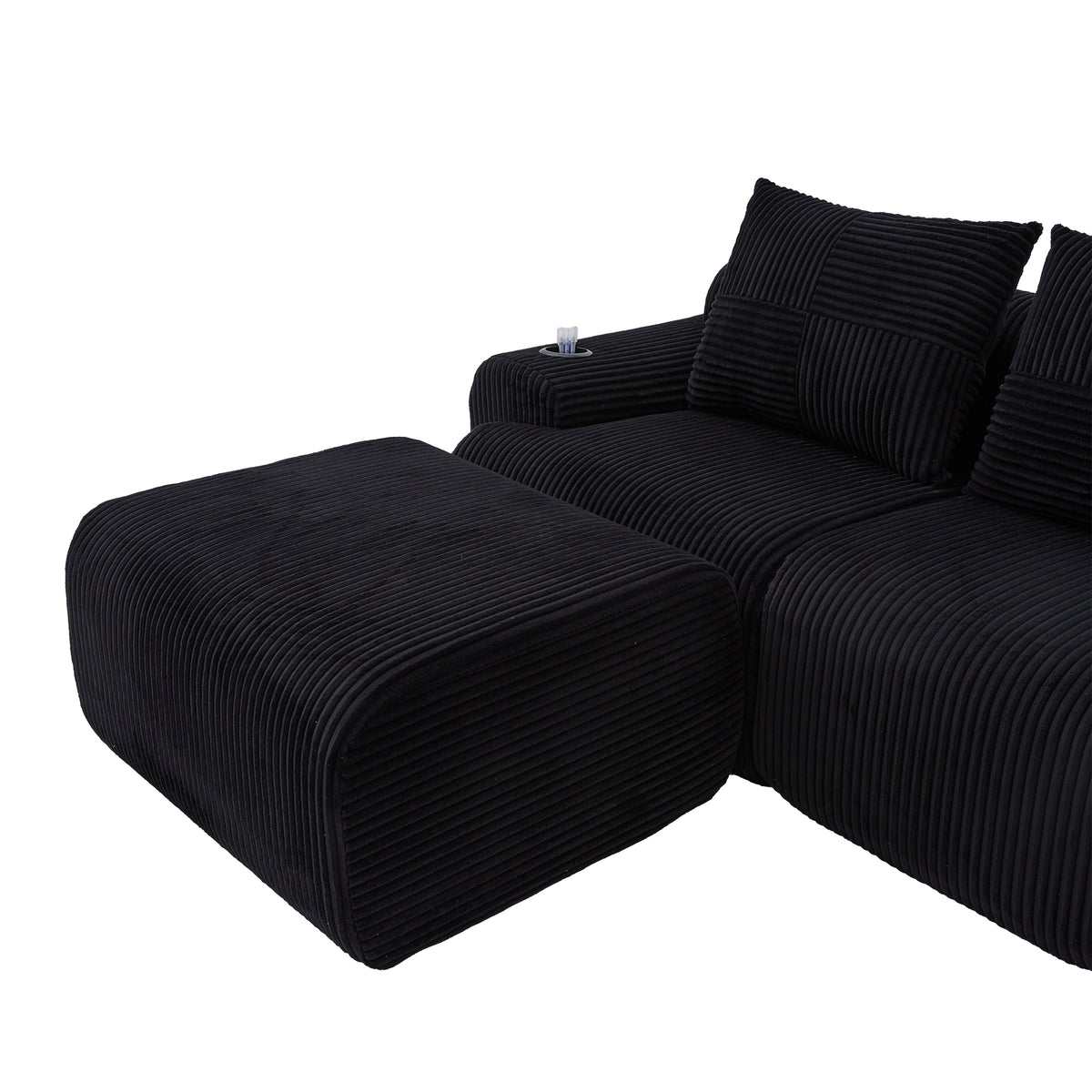 Black Corduroy 4-Seater Modular Sofa with Two Ottomans — detail 25