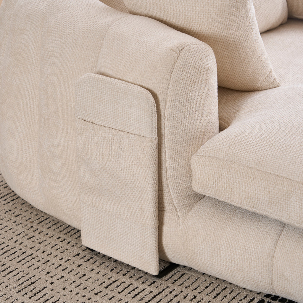 White Oversized Chenille Chaise Lounge with Pillows — detail 5