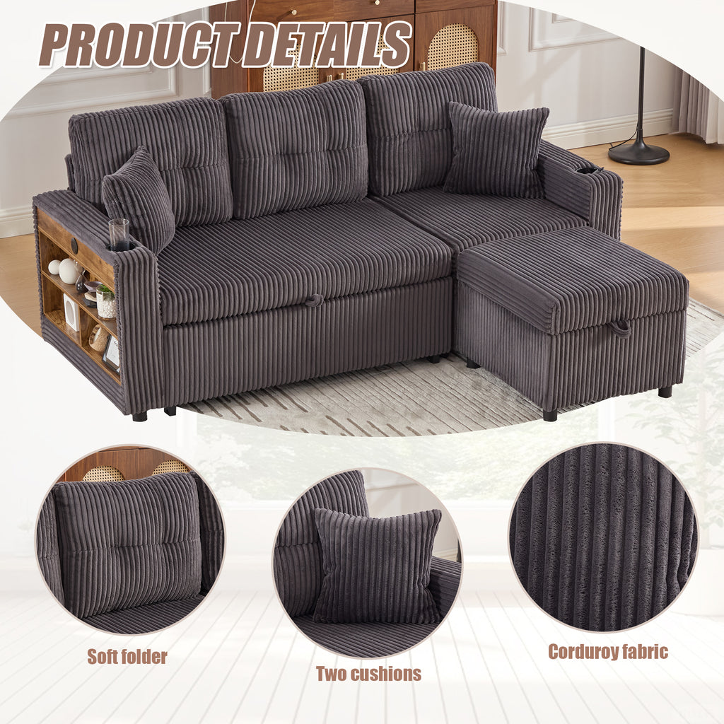 Dark Grey Corduroy Sofa Bed — detail 6