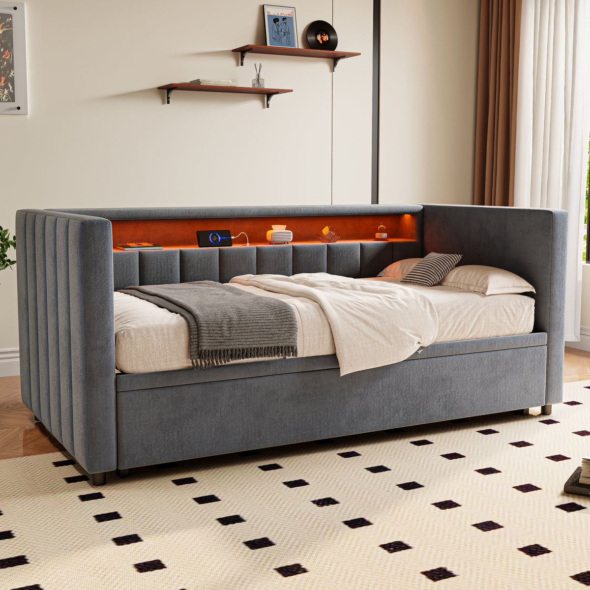 Dark Grey Velvet Sofa Bed — detail 2