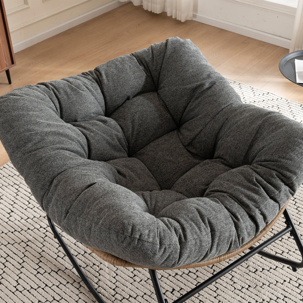 Grey Oversized Rattan Rocking Chair with Cushion — detail 5