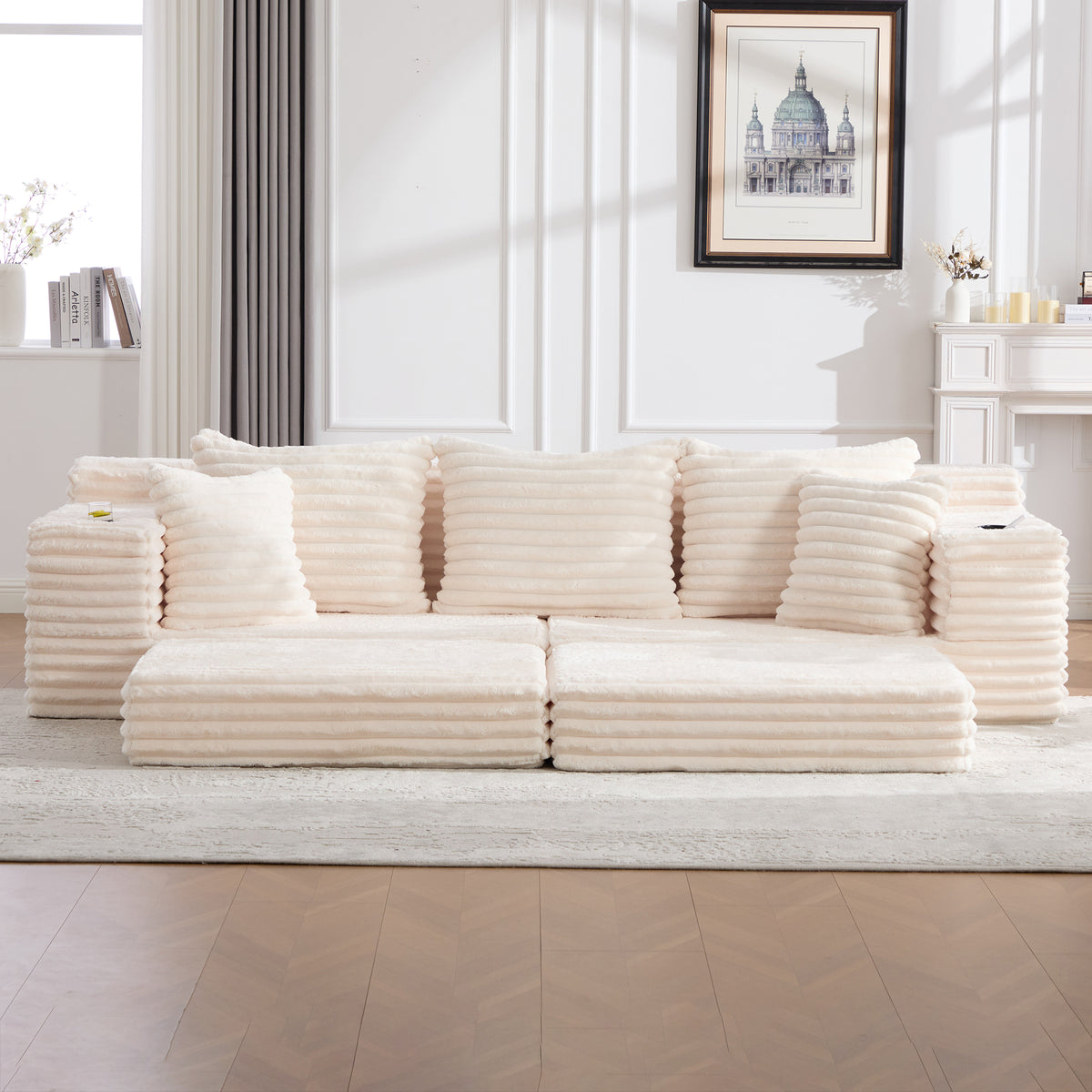 Beige Corduroy Sofa Bed — detail 11