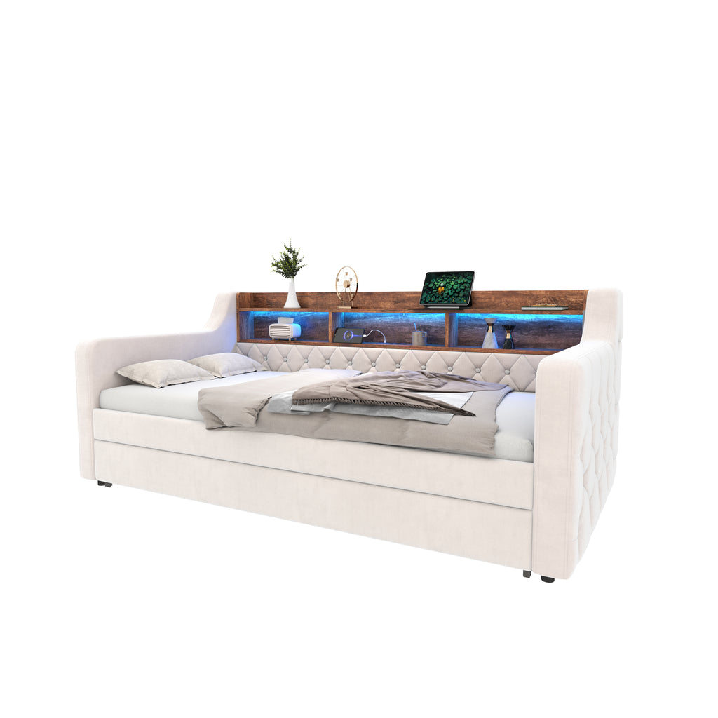 Beige Velvet Sofa Bed — detail 17