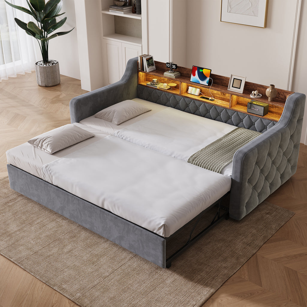Dark Grey Velvet Sofa Bed — product view