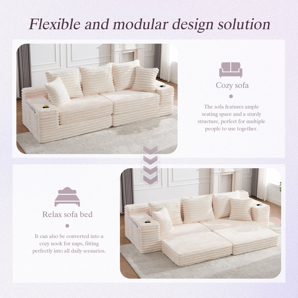 Beige Corduroy Sofa Bed — detail 6