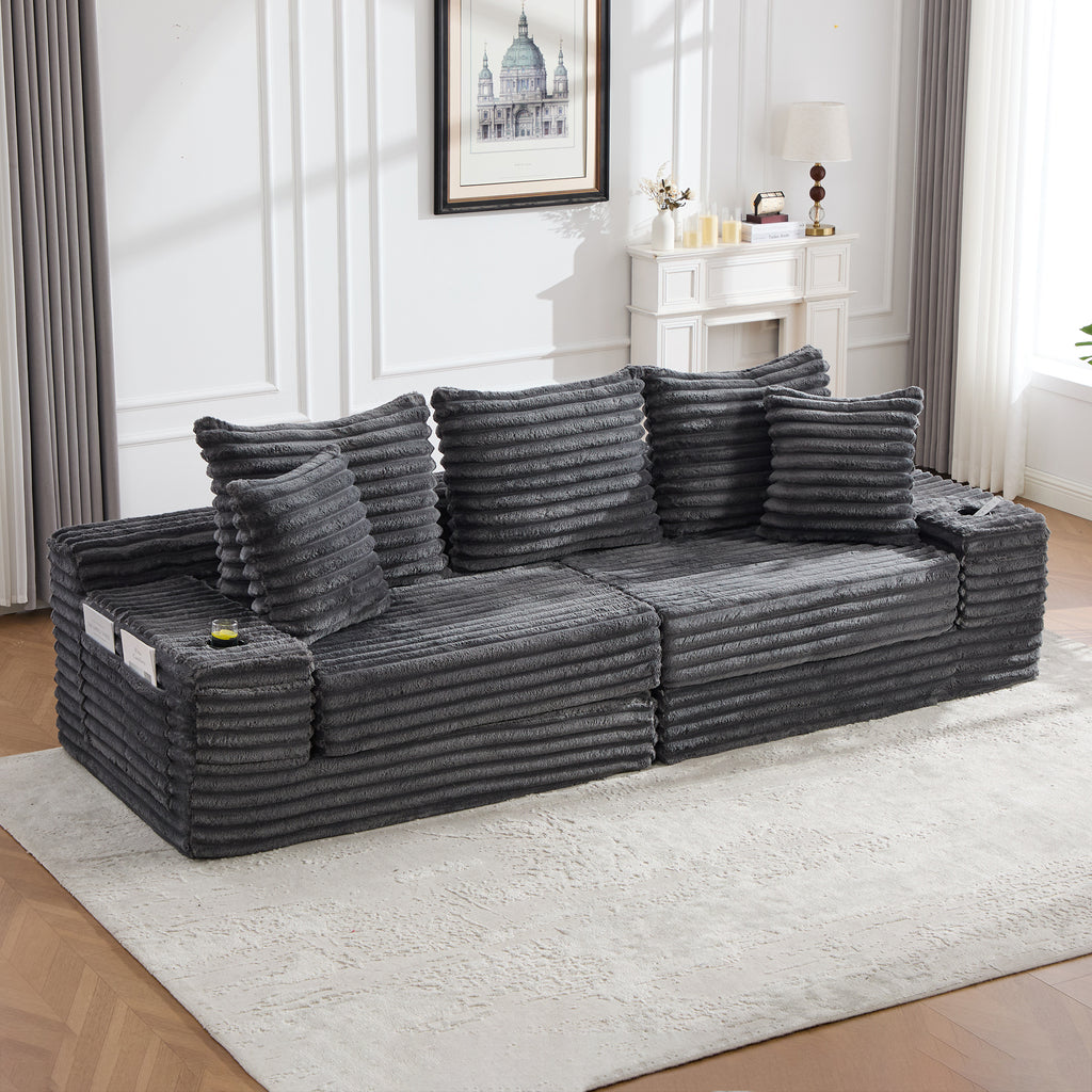 Dark Grey Corduroy Sofa Bed — detail 9