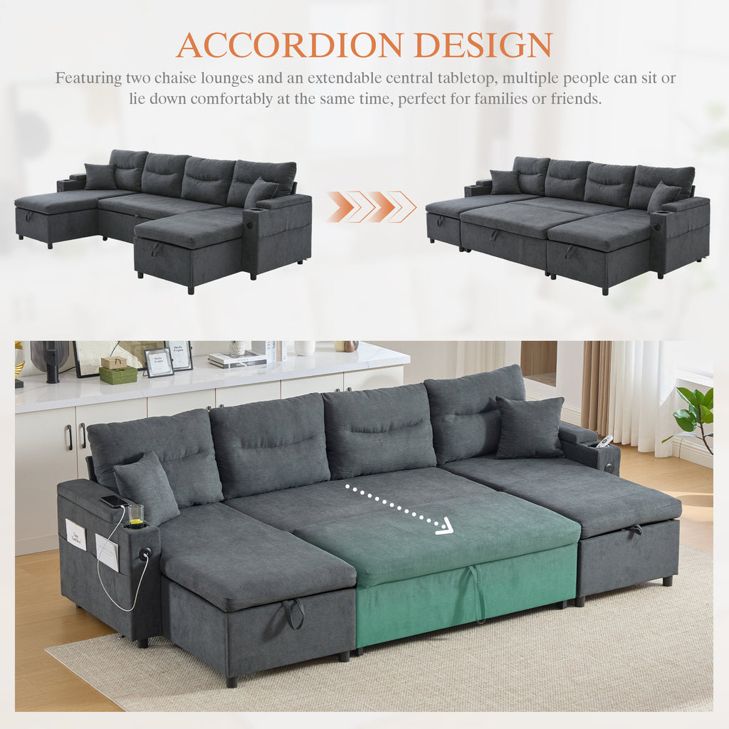 Dark Grey Oversized Chenille Chaise Lounge with Pillows — detail 6