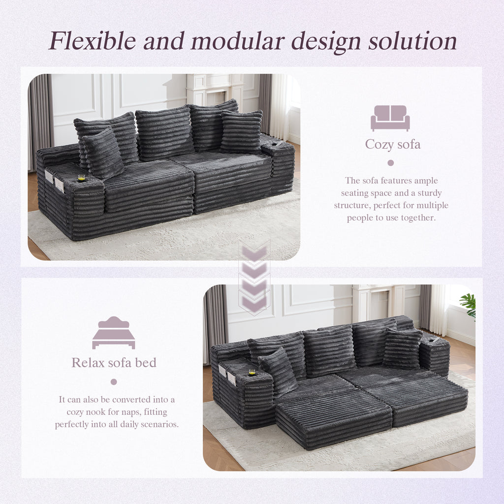 Dark Grey Corduroy Sofa Bed — detail 6