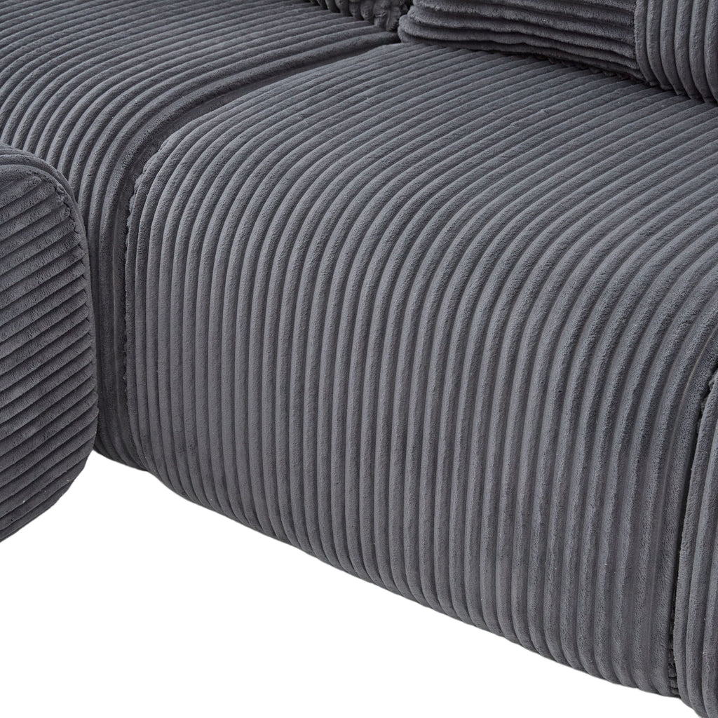 Dark Grey Corduroy 4-Seater Modular Sofa with Two Ottomans — detail 27
