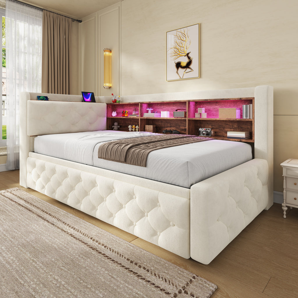 Beige Velvet Storage Bed Frame – 90 × 190 cm — detail 3