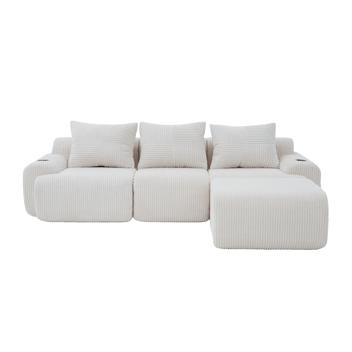 Beige Corduroy 3-Seater Modular Sofa with Ottoman — detail 21