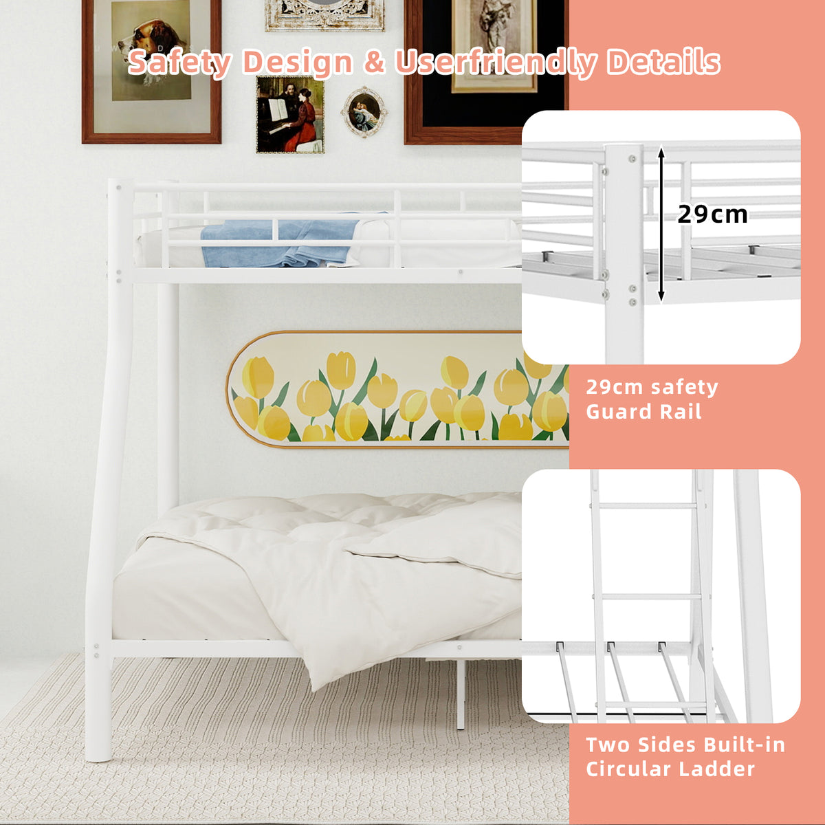 White Metal Bunk Bed – Single over Double — detail 7