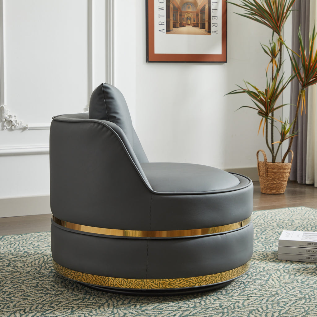 Grey Faux Leather 360° Swivel Barrel Chair — detail 2