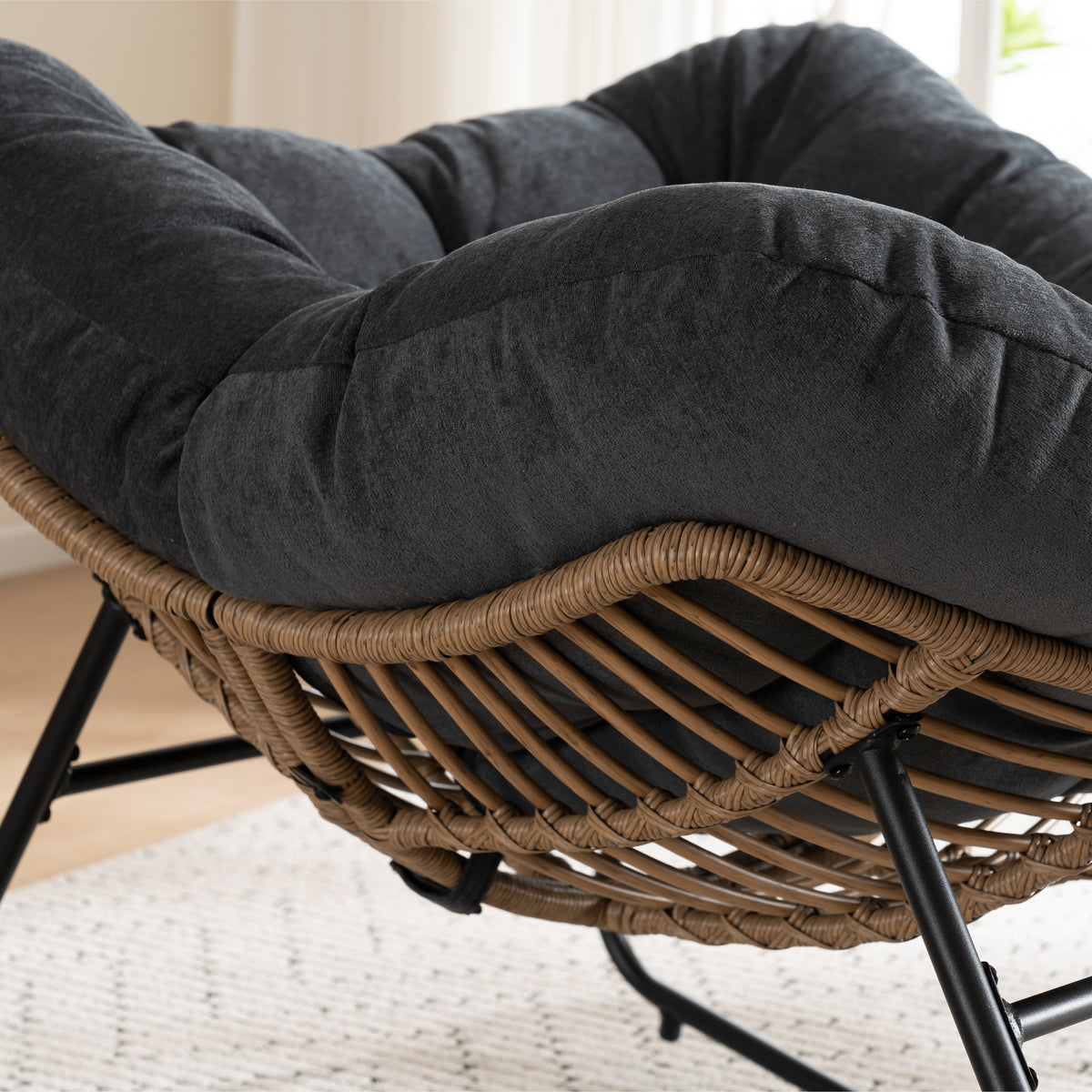 Black Oversized Rattan Rocking Chair with Cushion — detail 10