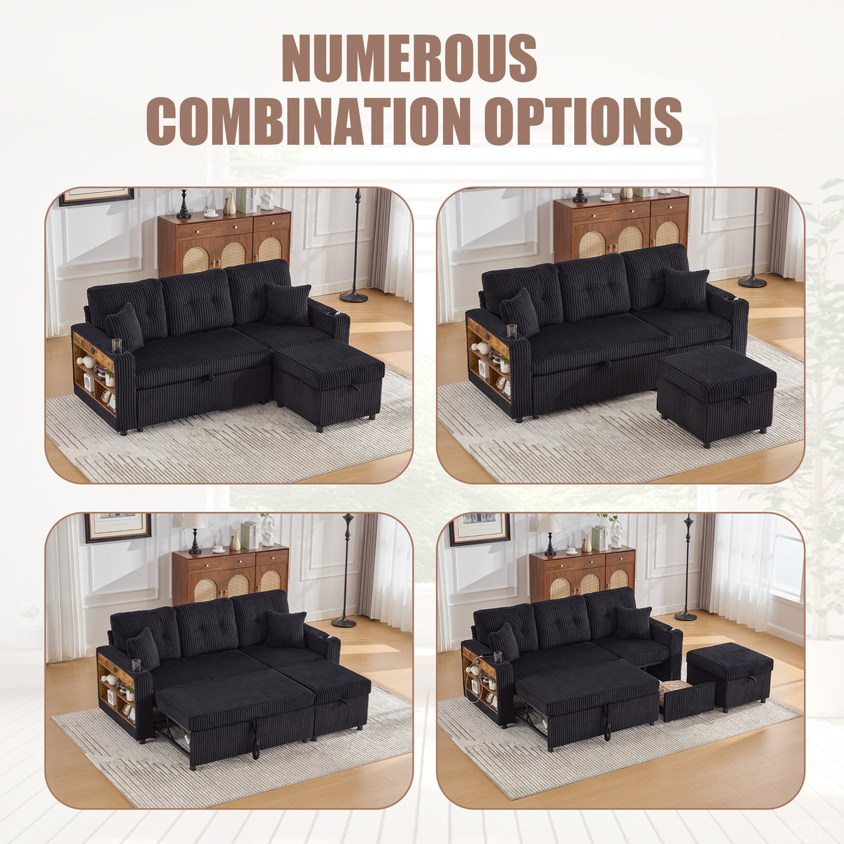 Black Corduroy Sofa Bed — detail 10