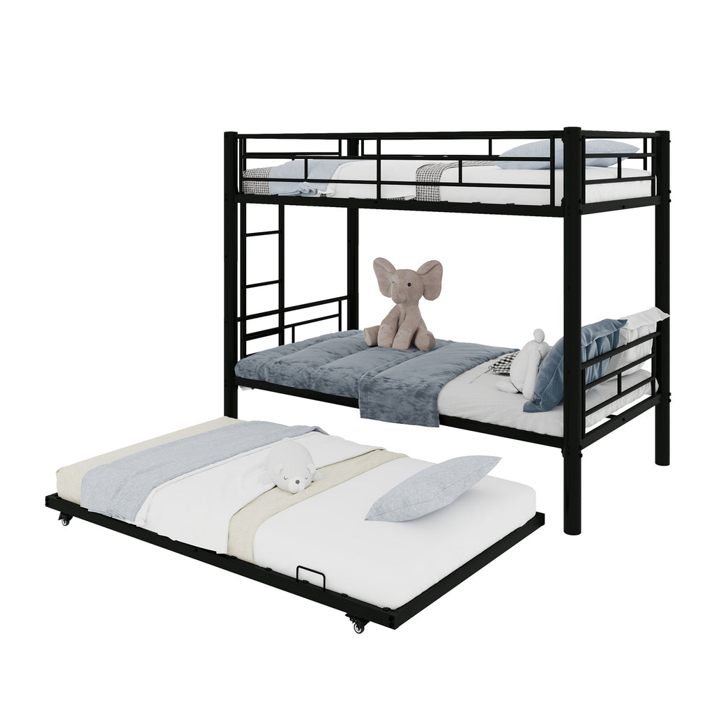 Black Metal Bunk Bed with Pull-Out Trundle – 90 × 190 cm — detail 14
