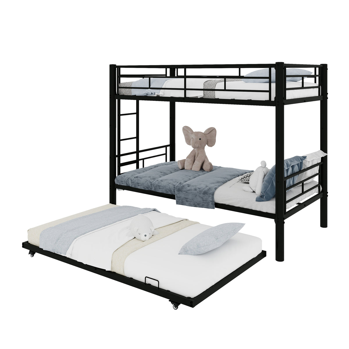 Black Metal Bunk Bed with Pull-Out Trundle – 90 × 190 cm — detail 14