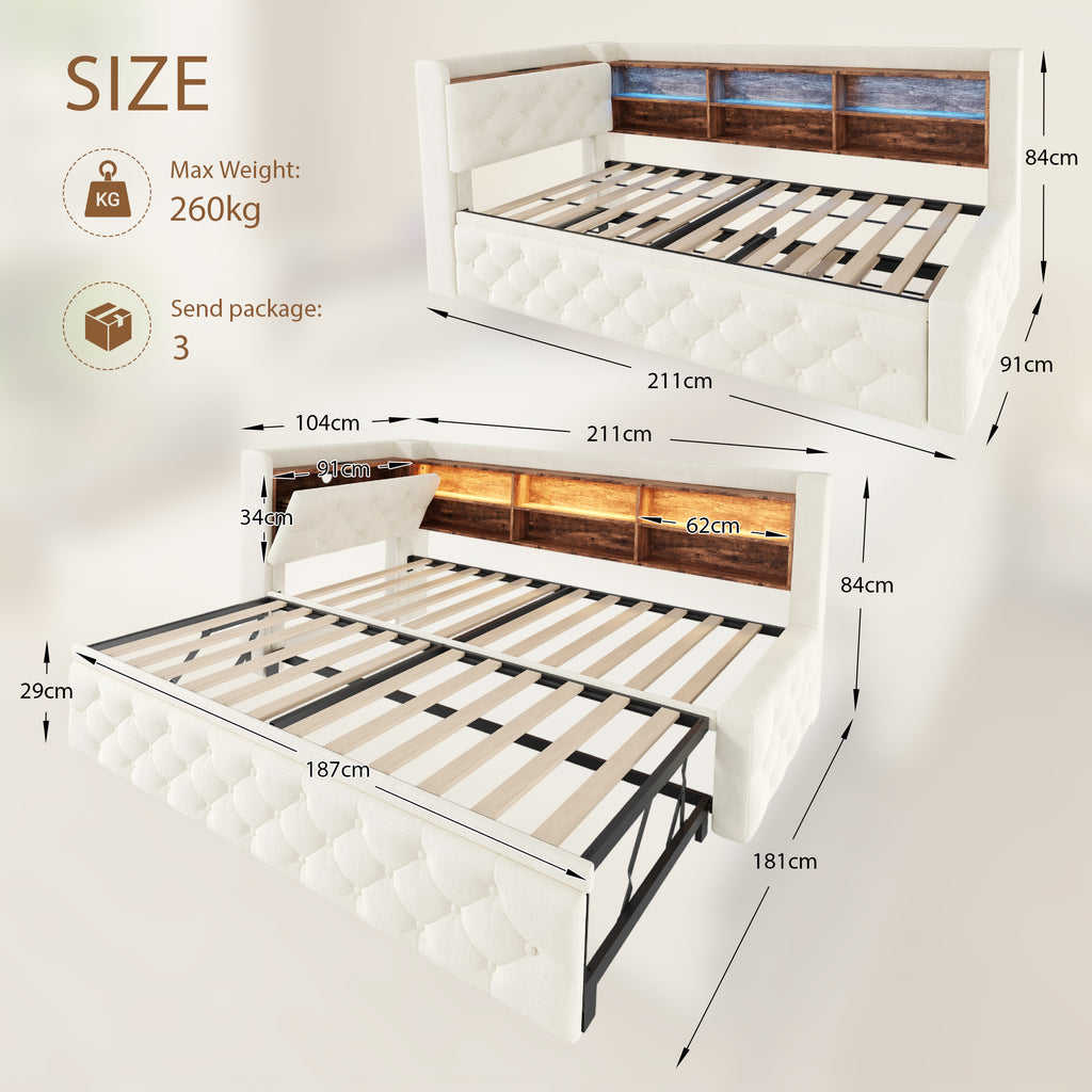 Beige Velvet Storage Bed Frame – 90 × 190 cm — detail 2