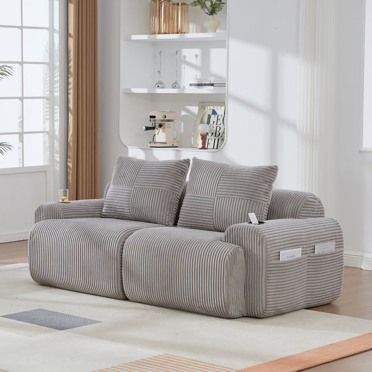 Light Grey Corduroy 2-Seater Modular Sofa — detail 12