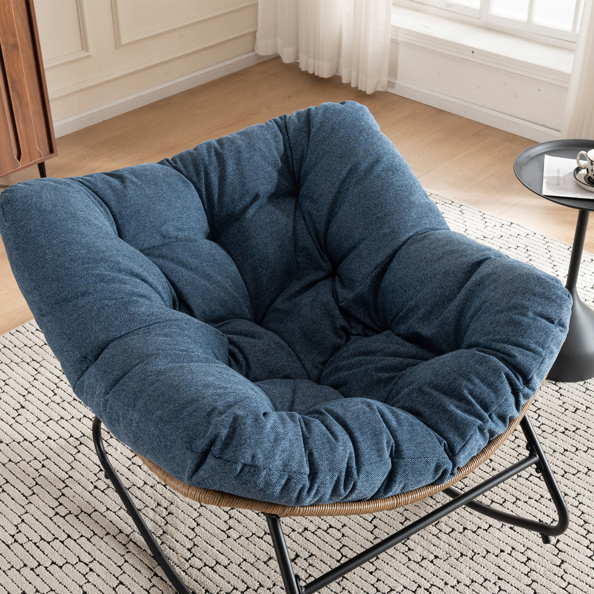 Blue Oversized Rattan Rocking Chair with Cushion — detail 7