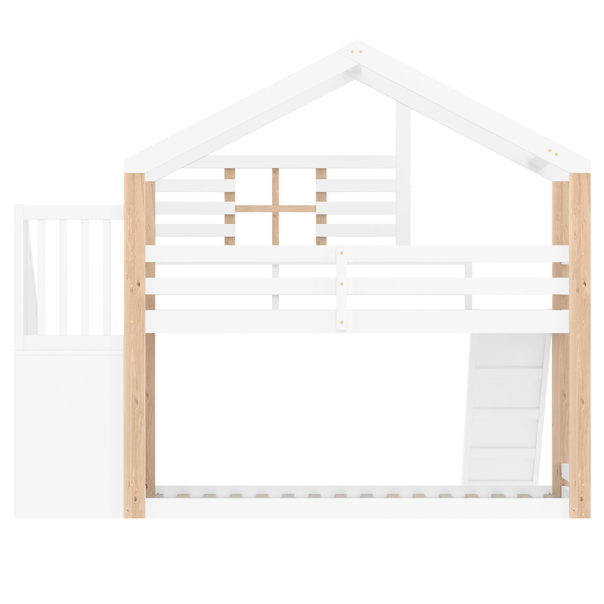 White Wooden Bunk Bed with Slide and Storage Stairs — detail 19