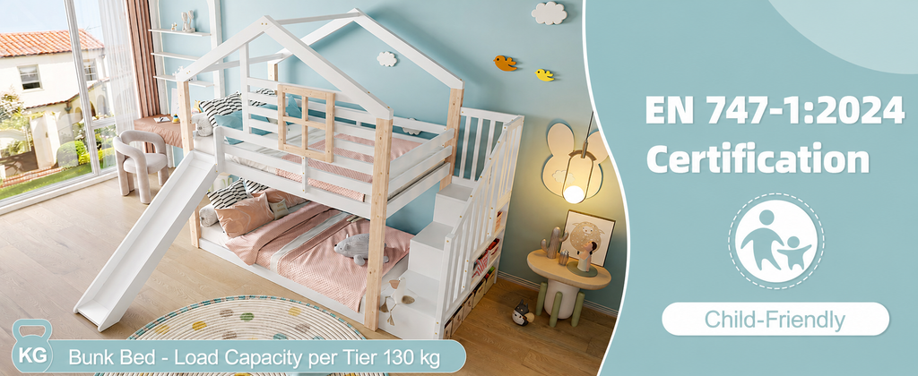 White Wooden Bunk Bed with Slide and Storage Stairs — detail 16