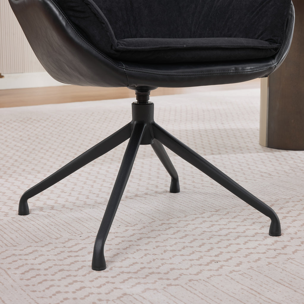 Black Faux Leather Swivel Accent Chair with Auto-Return — detail 4