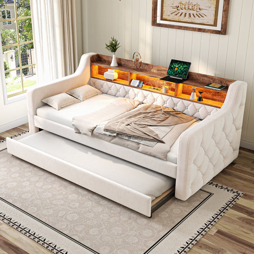 Beige Velvet Sofa Bed — product view