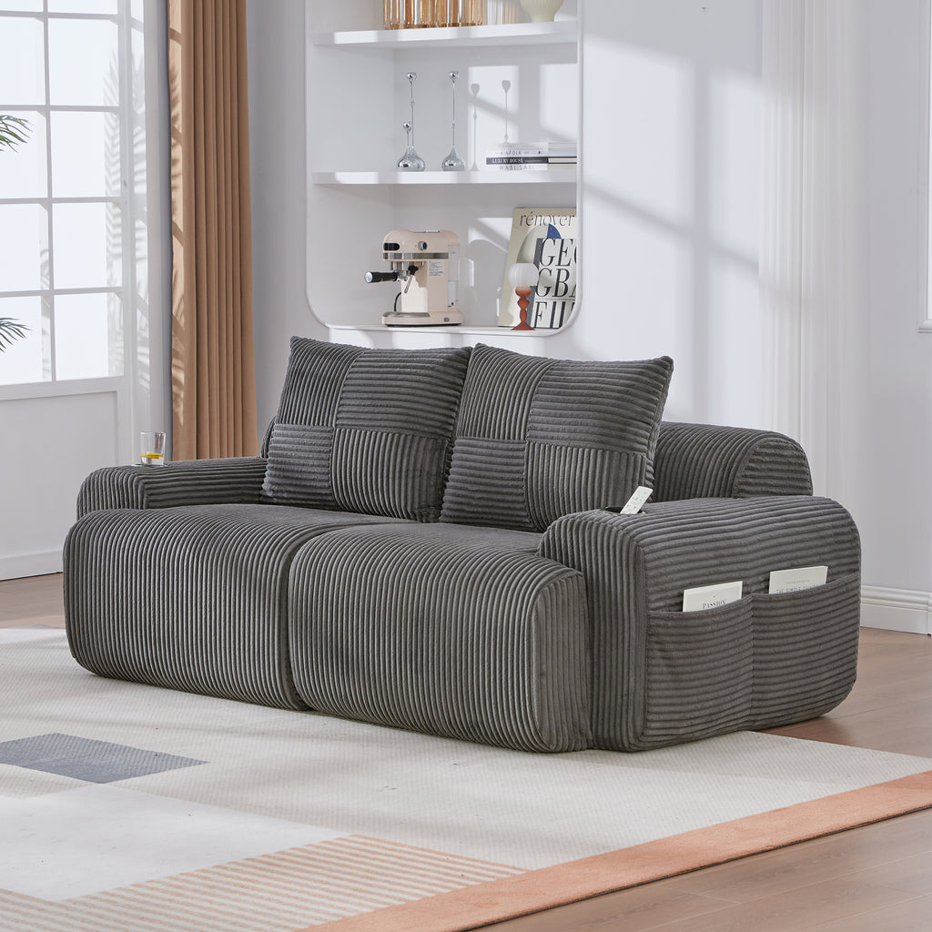 Dark Grey Corduroy 2-Seater Modular Sofa — detail 11