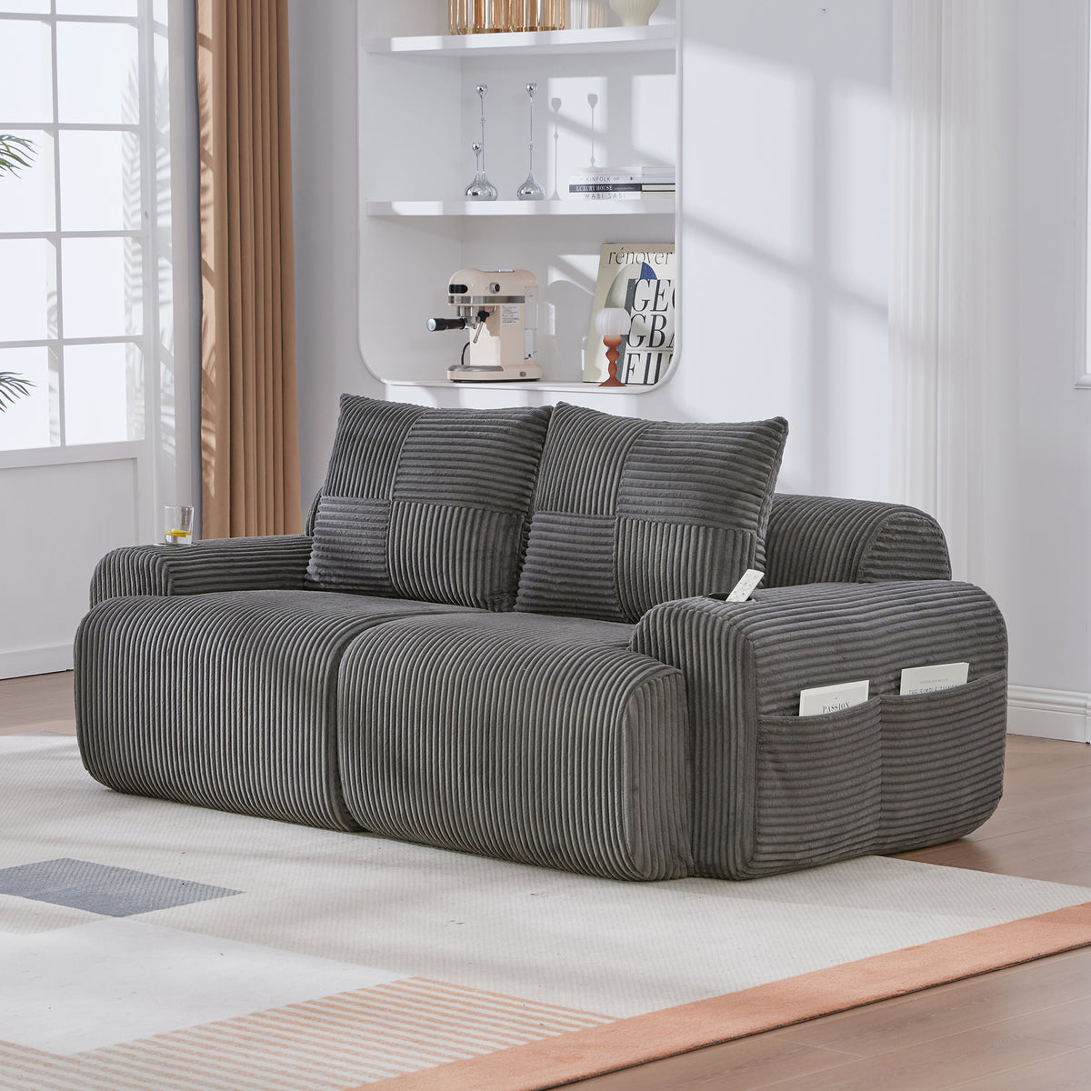 Dark Grey Corduroy 2-Seater Modular Sofa — detail 11