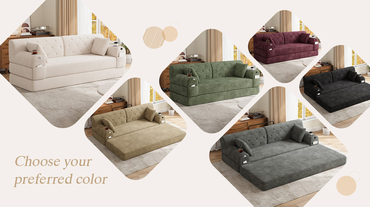 Beige Corduroy 3-Seater Sofa Bed — detail 19