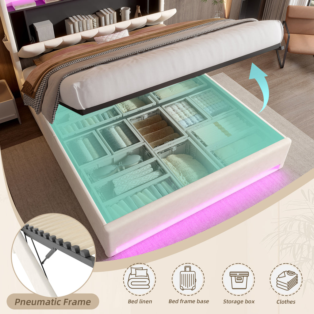 Beige Velvet Storage Bed Frame – 135 × 190 cm — detail 4