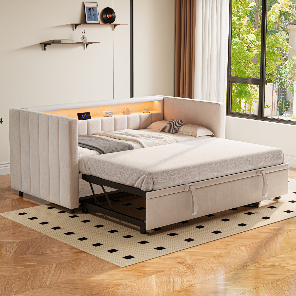 Beige Velvet Sofa Bed — detail 4