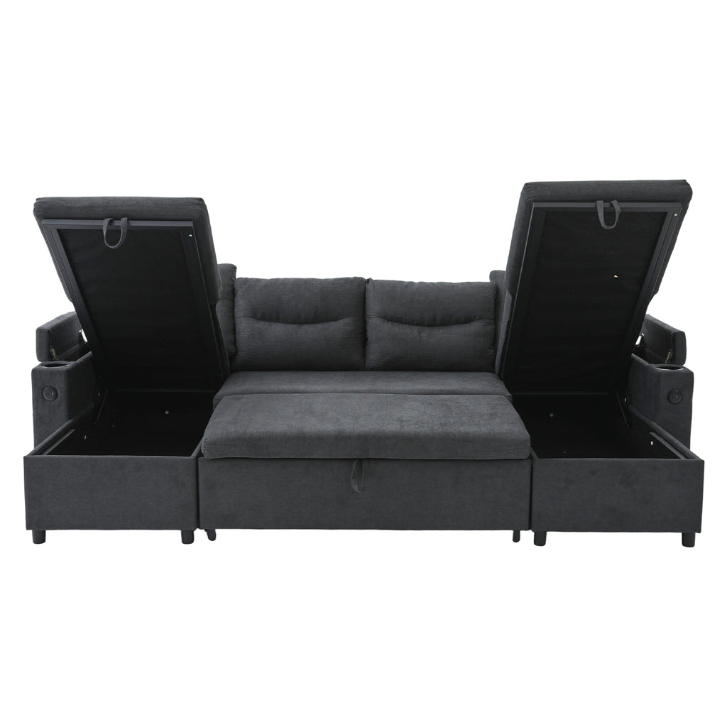 Dark Grey Oversized Chenille Chaise Lounge with Pillows — detail 24