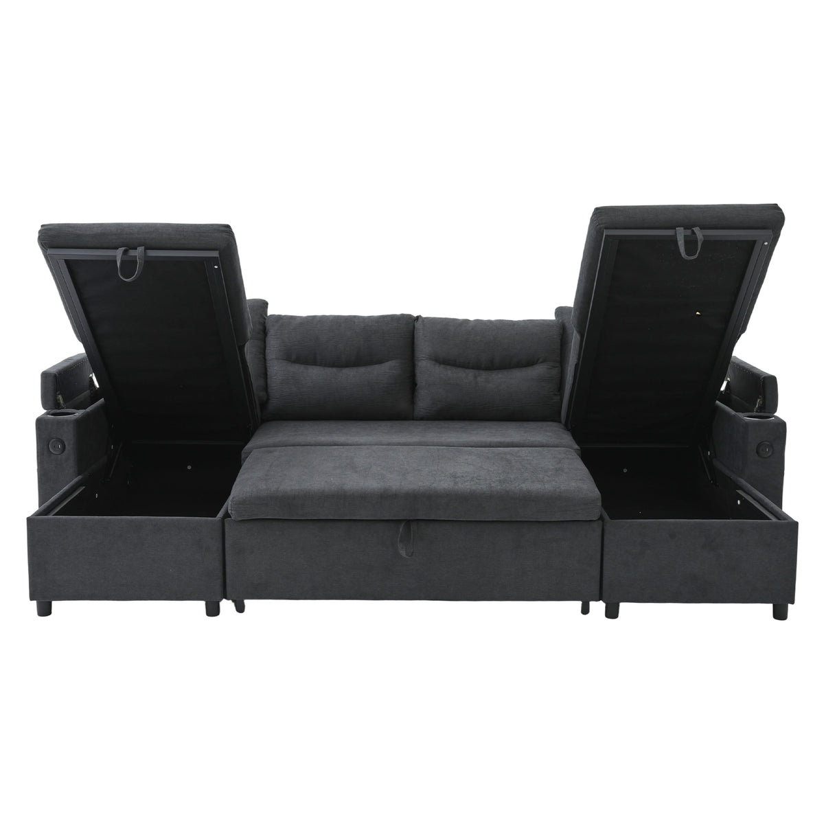 Dark Grey Oversized Chenille Chaise Lounge with Pillows — detail 24
