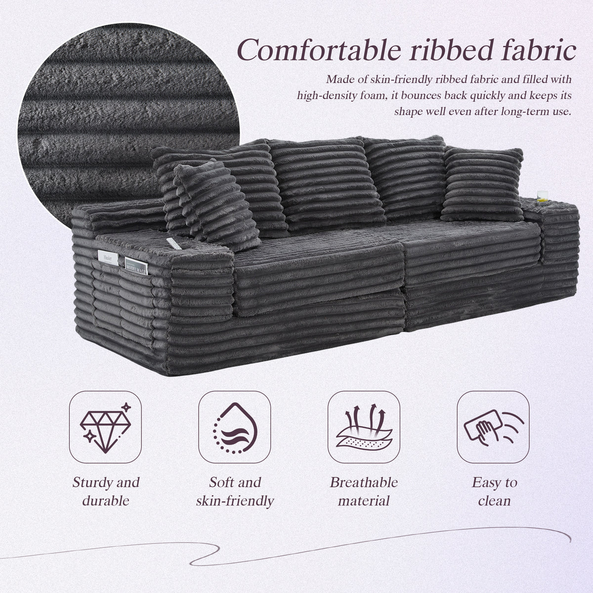 Dark Grey Corduroy Sofa Bed — detail 5