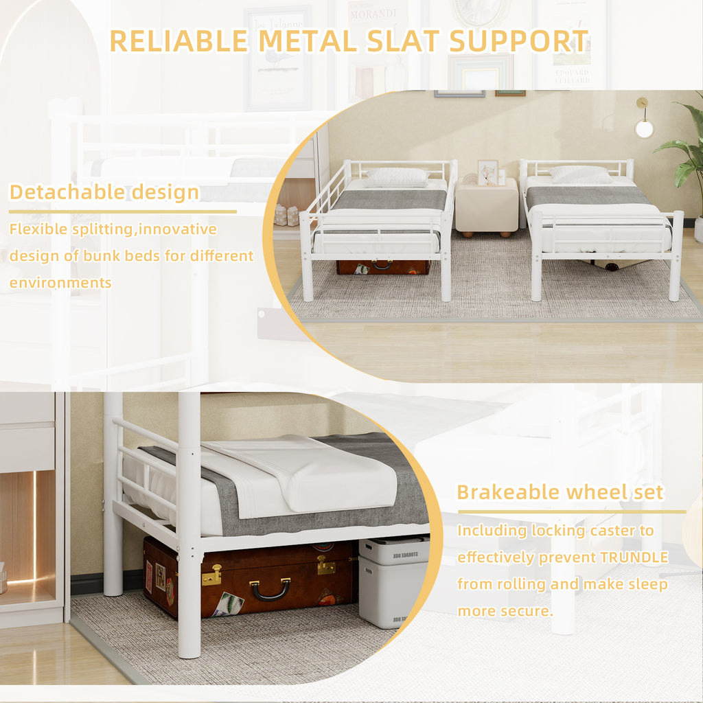 White Convertible Metal Bunk Bed – 90 × 190 cm — detail 8