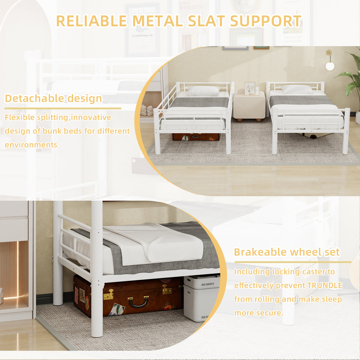 White Convertible Metal Bunk Bed – 90 × 190 cm — detail 8