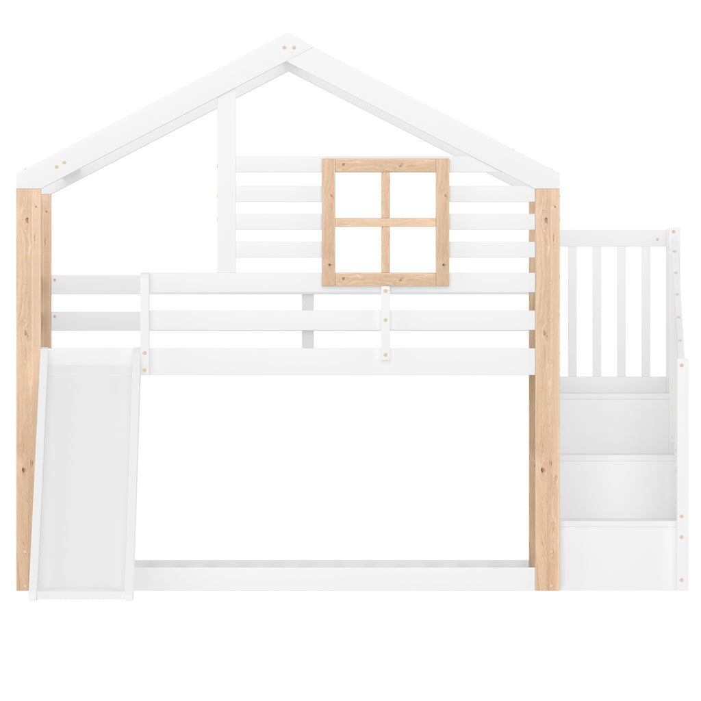 White Wooden Bunk Bed with Slide and Storage Stairs — detail 20