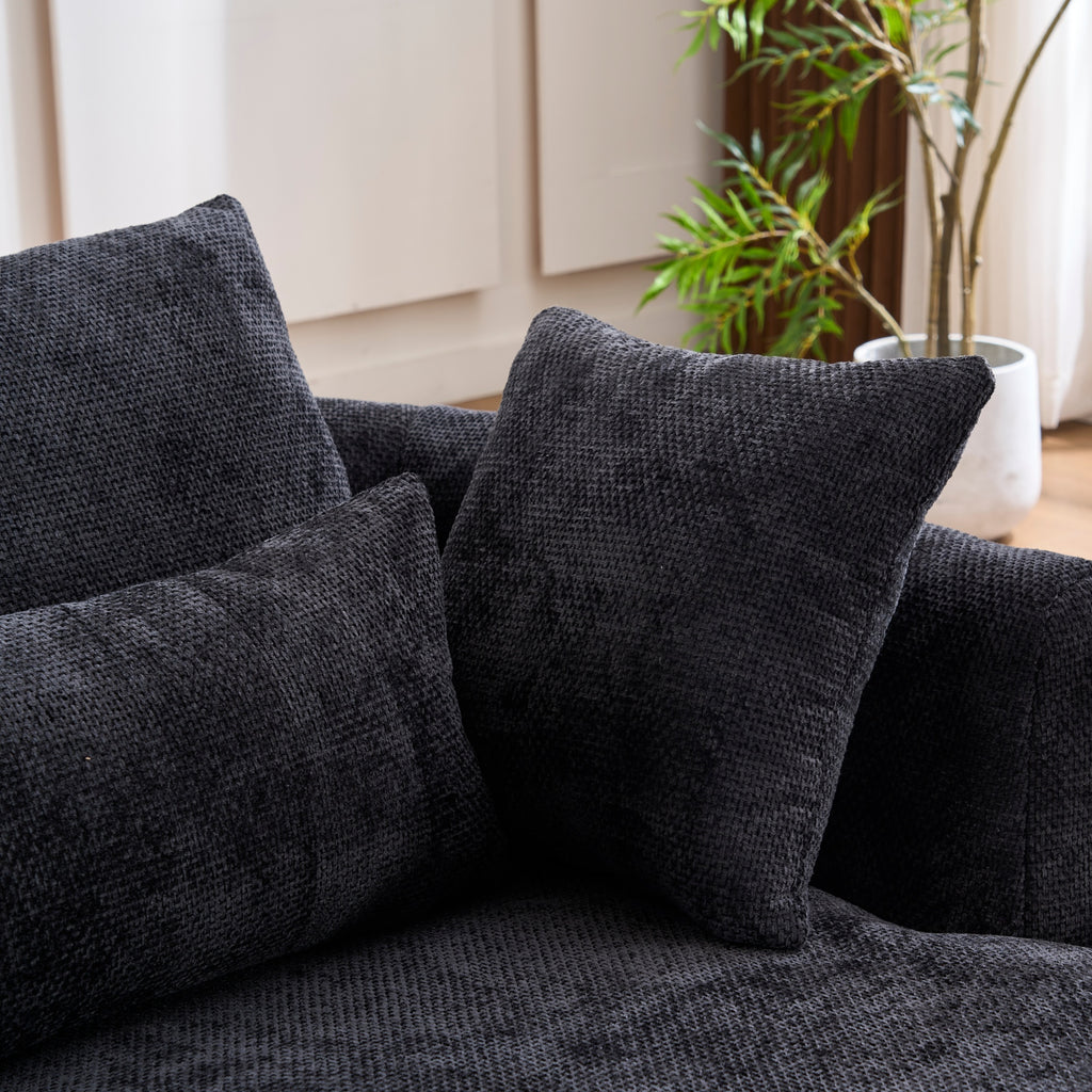 Black Oversized Chenille Chaise Lounge with Pillows — detail 4