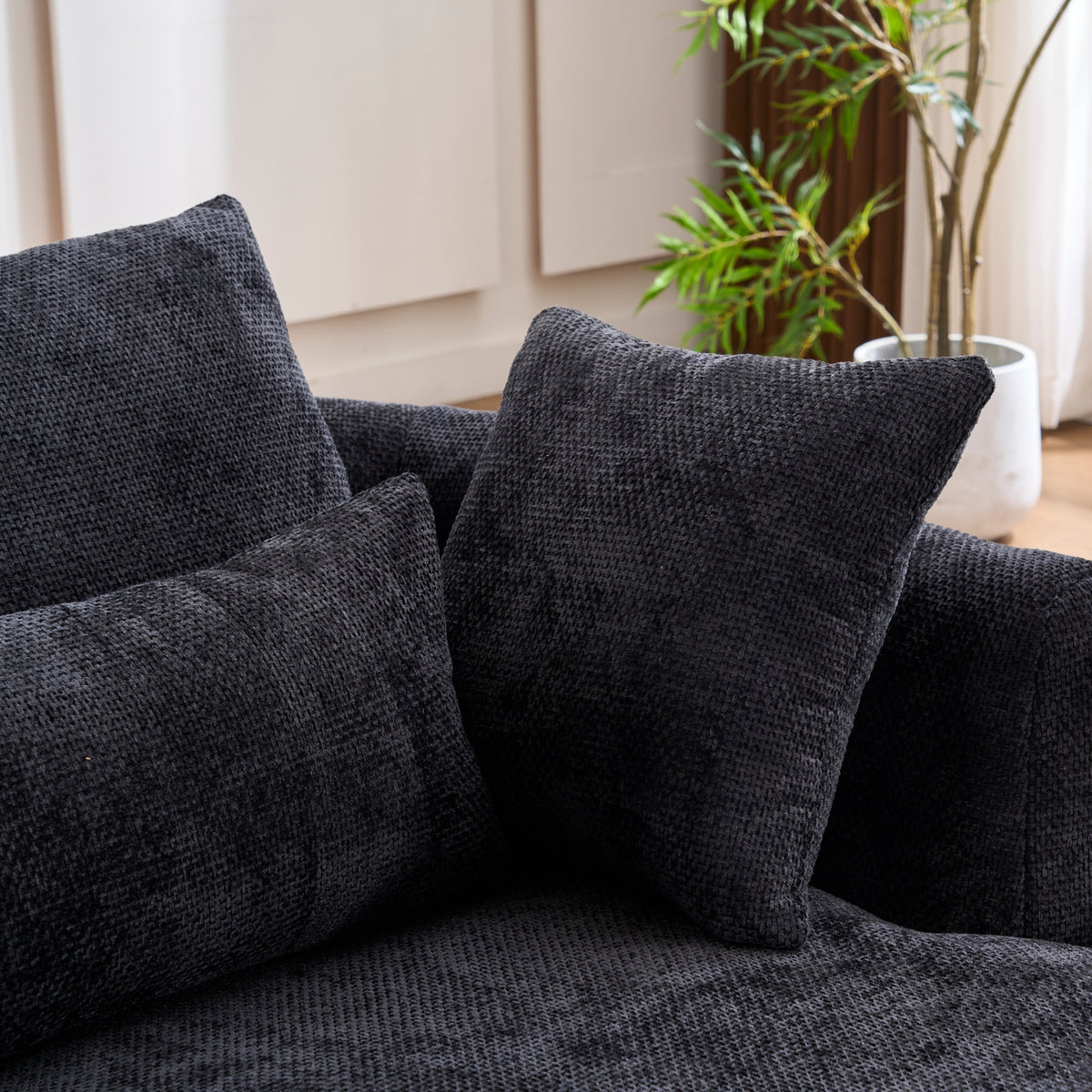 Black Oversized Chenille Chaise Lounge with Pillows — detail 4