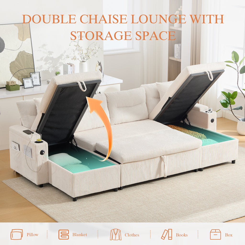 Beige Oversized Chenille Chaise Lounge with Pillows — detail 5