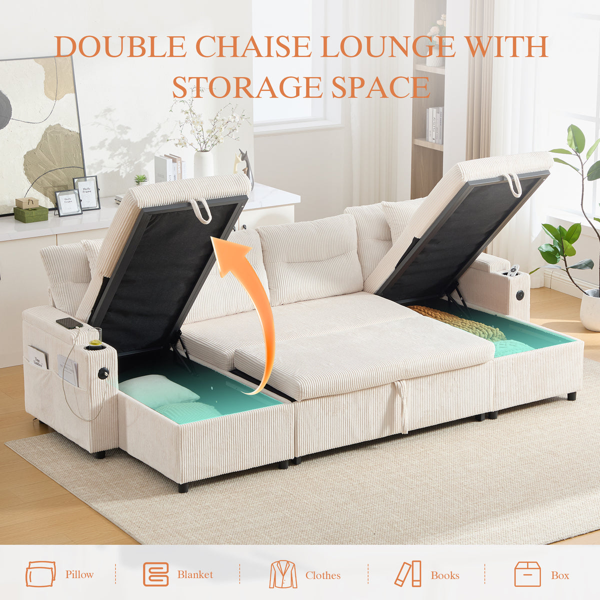 Beige Oversized Chenille Chaise Lounge with Pillows — detail 5