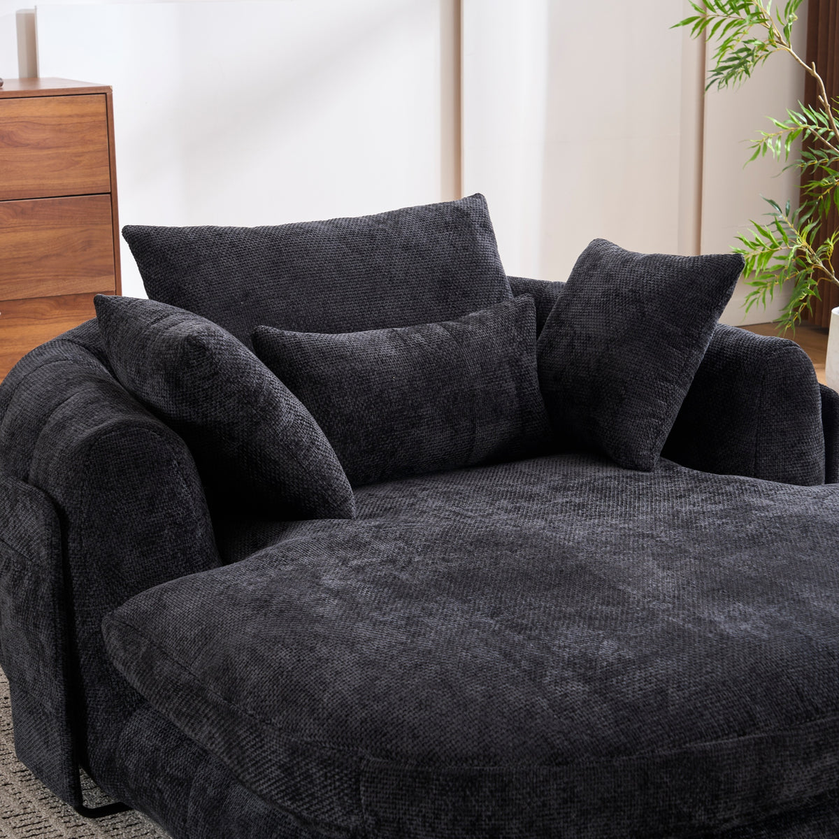 Black Oversized Chenille Chaise Lounge with Pillows — detail 9