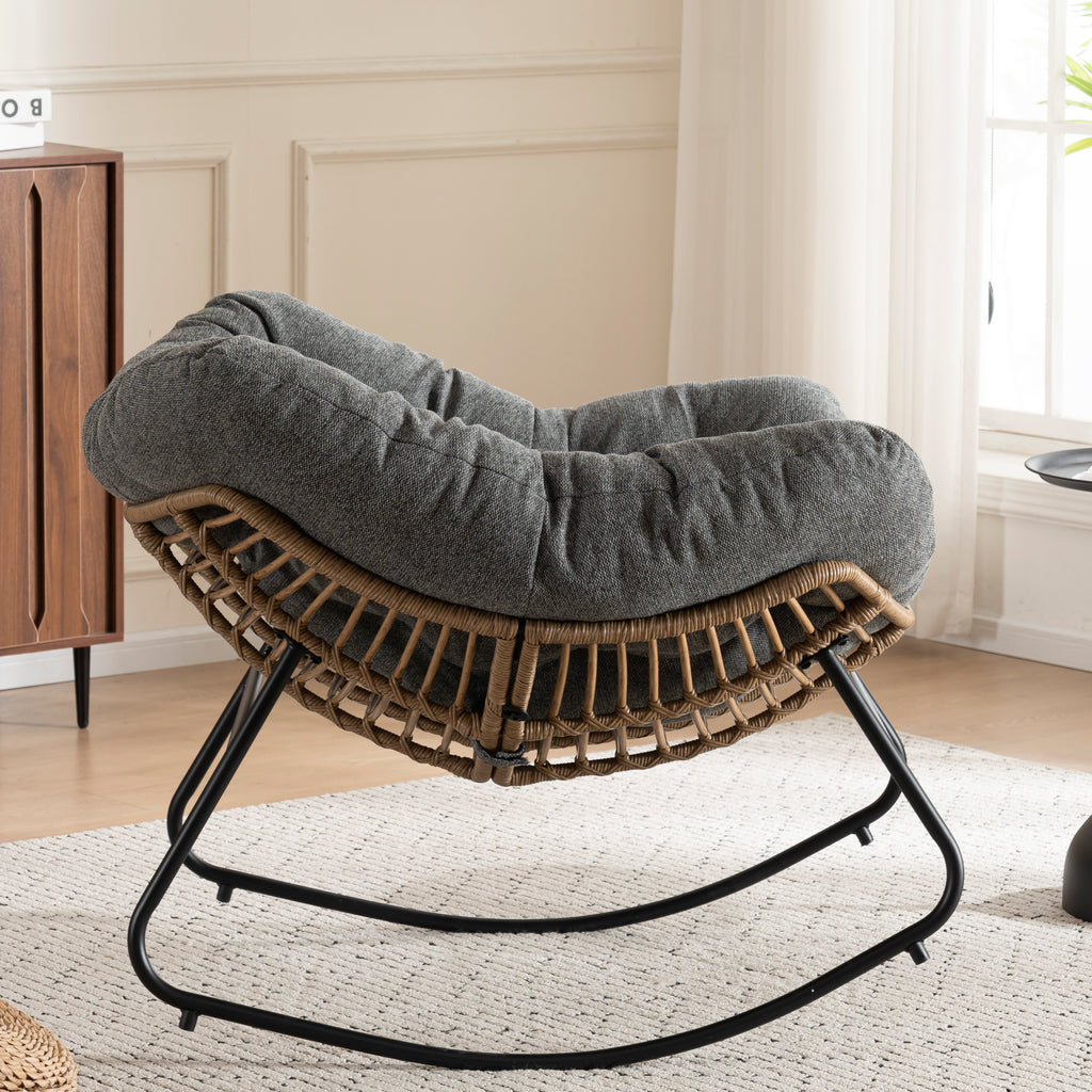 Grey Oversized Rattan Rocking Chair with Cushion — detail 2