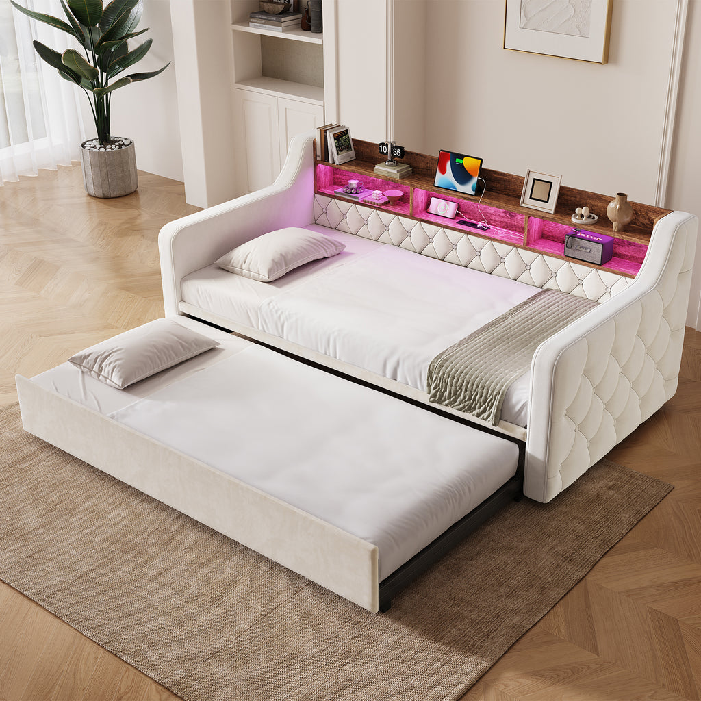 Beige Velvet Sofa Bed — detail 5