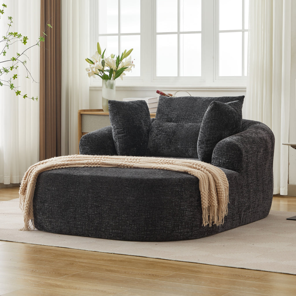 Black Oversized Chenille Chaise Lounge with Pillows — detail 9