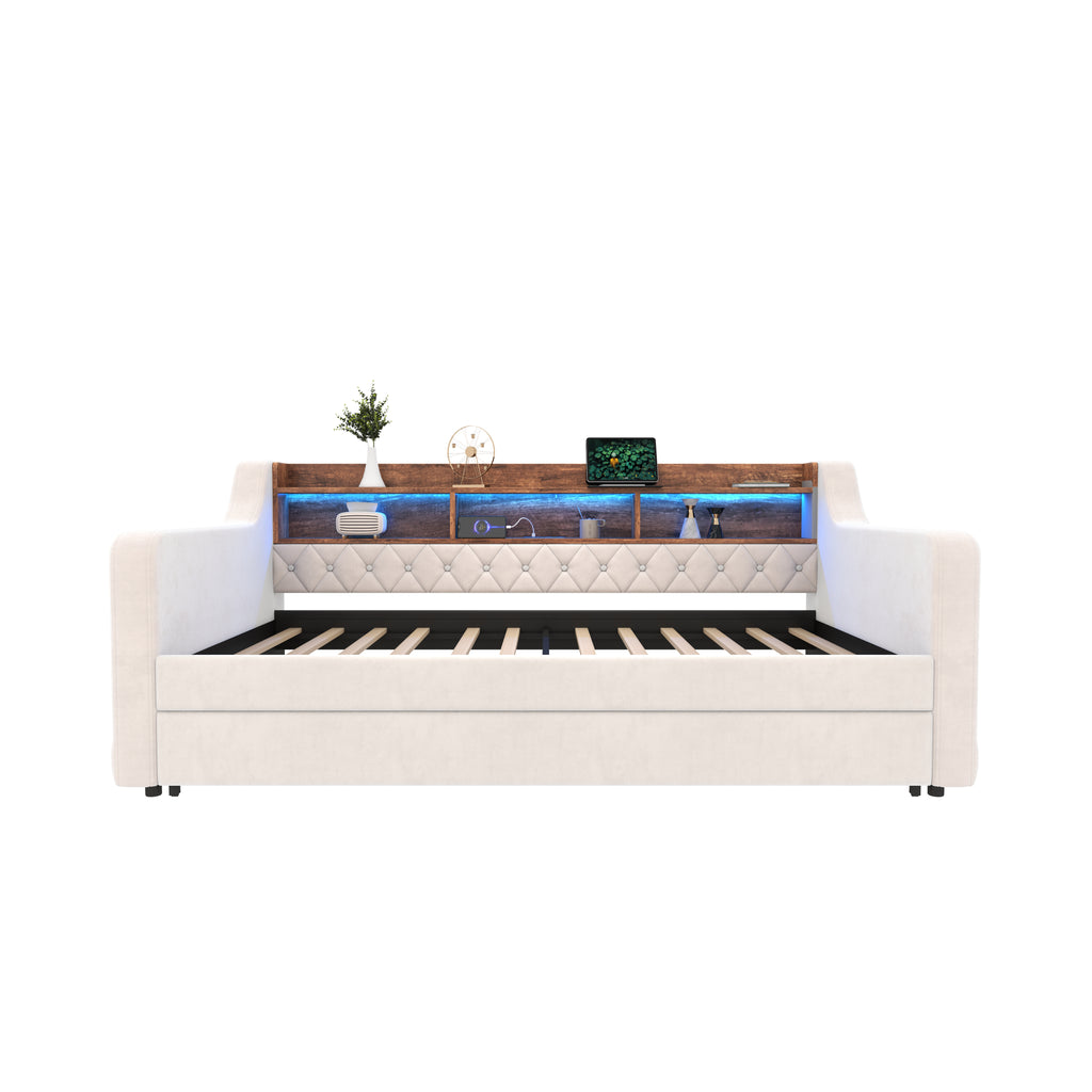 Beige Velvet Sofa Bed — detail 16